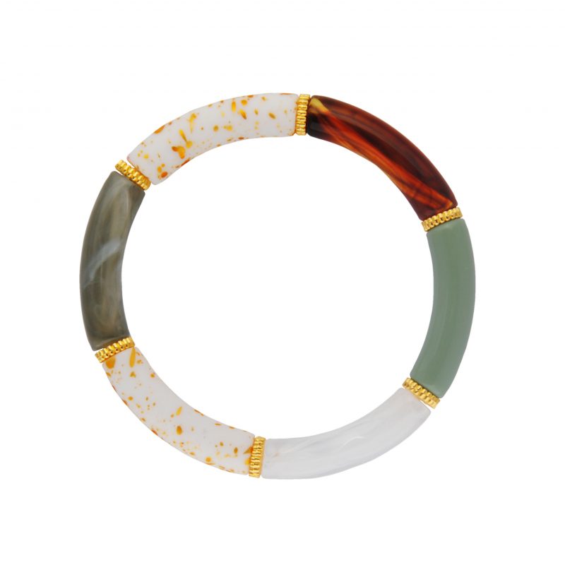 Tube Armband Olijfgroen met gouden ringen