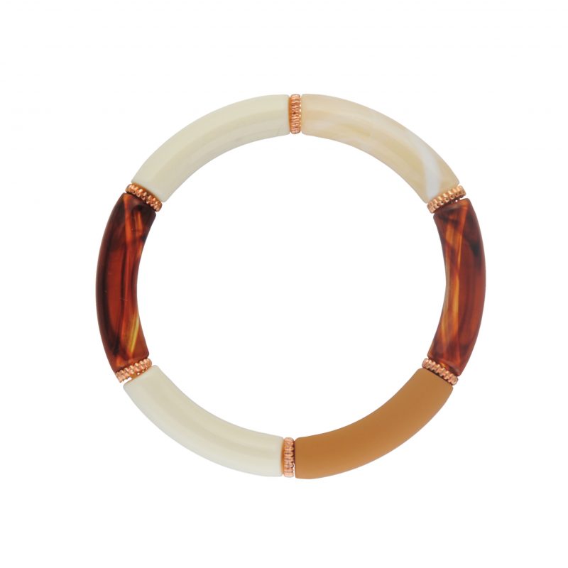 Tube Armband Latte bruin met koperkleurige ringen