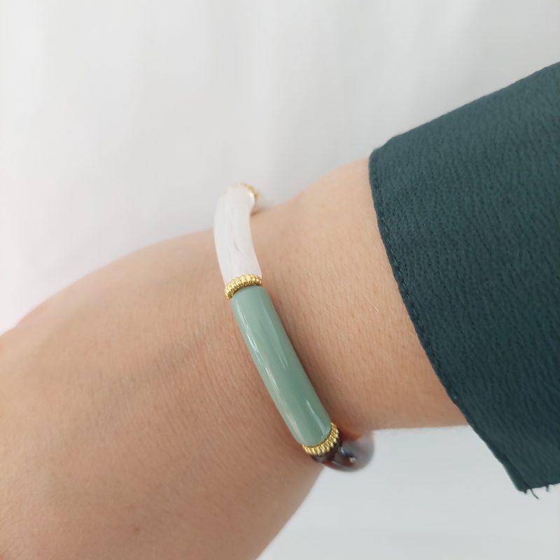 Tube Armband Olijfgroen met goudkleurige ringen - Afbeelding 3