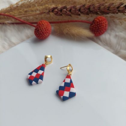 rood wit blauw oorbellen ruit