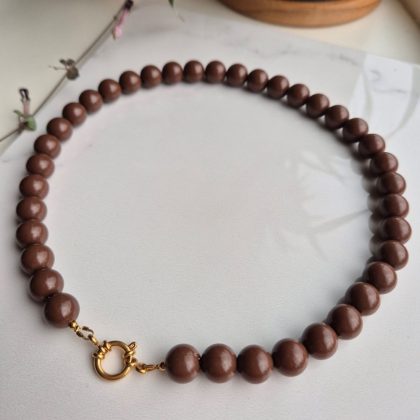 Acryl kralenketting bruin (ook in zilverkleurig rvs)