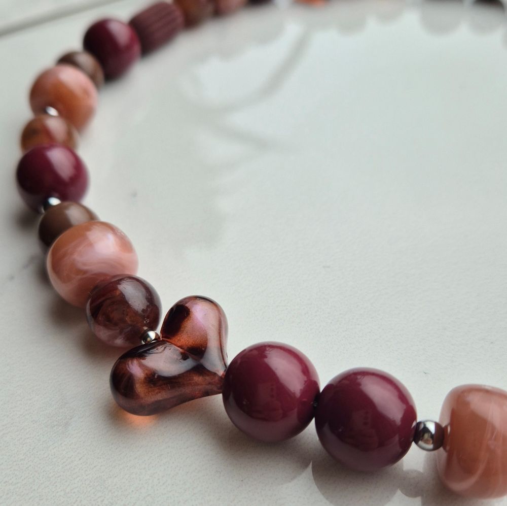 Acryl kralenketting mix bruin/bordeaux - Afbeelding 3