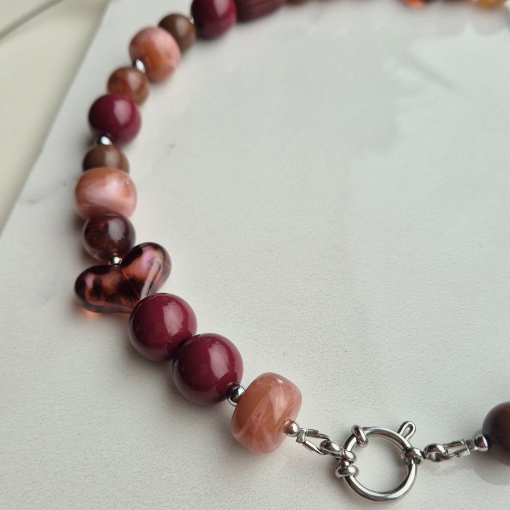 Acryl kralenketting mix bruin/bordeaux - Afbeelding 2