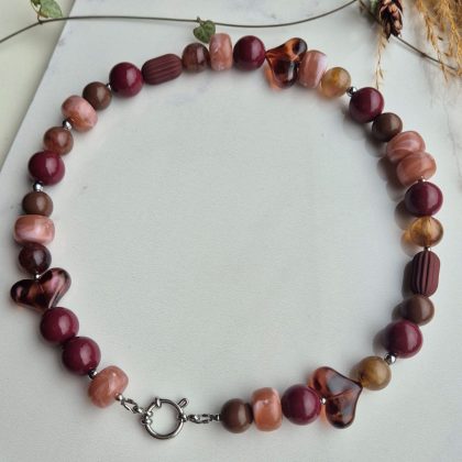 Acryl kralenketting mix bruin/bordeaux