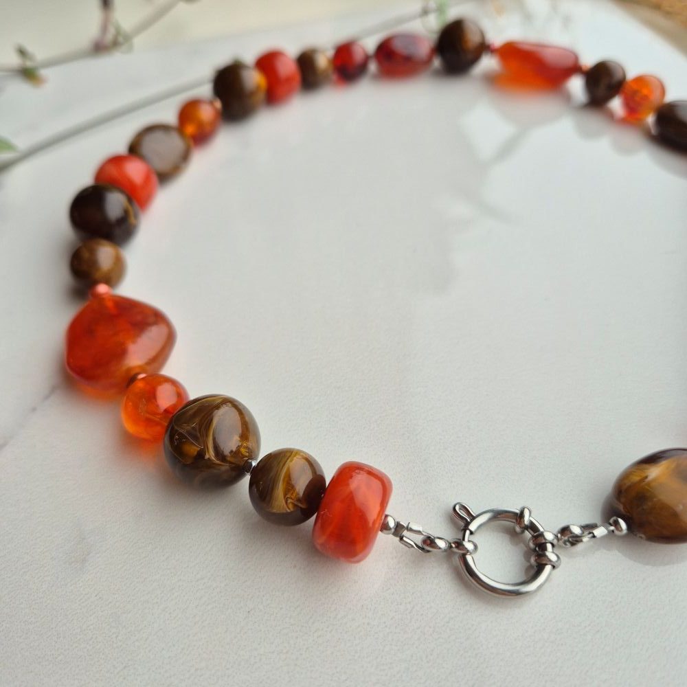 Acryl kralenketting mix bruin/oranje - Afbeelding 2