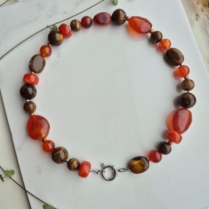 Acryl kralenketting mix bruin/oranje