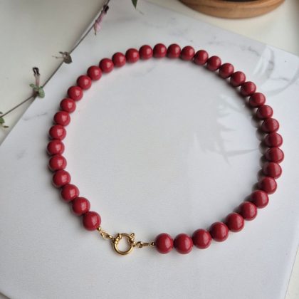 Acryl kralenketting wijnrood (ook in zilverkleurig rvs)