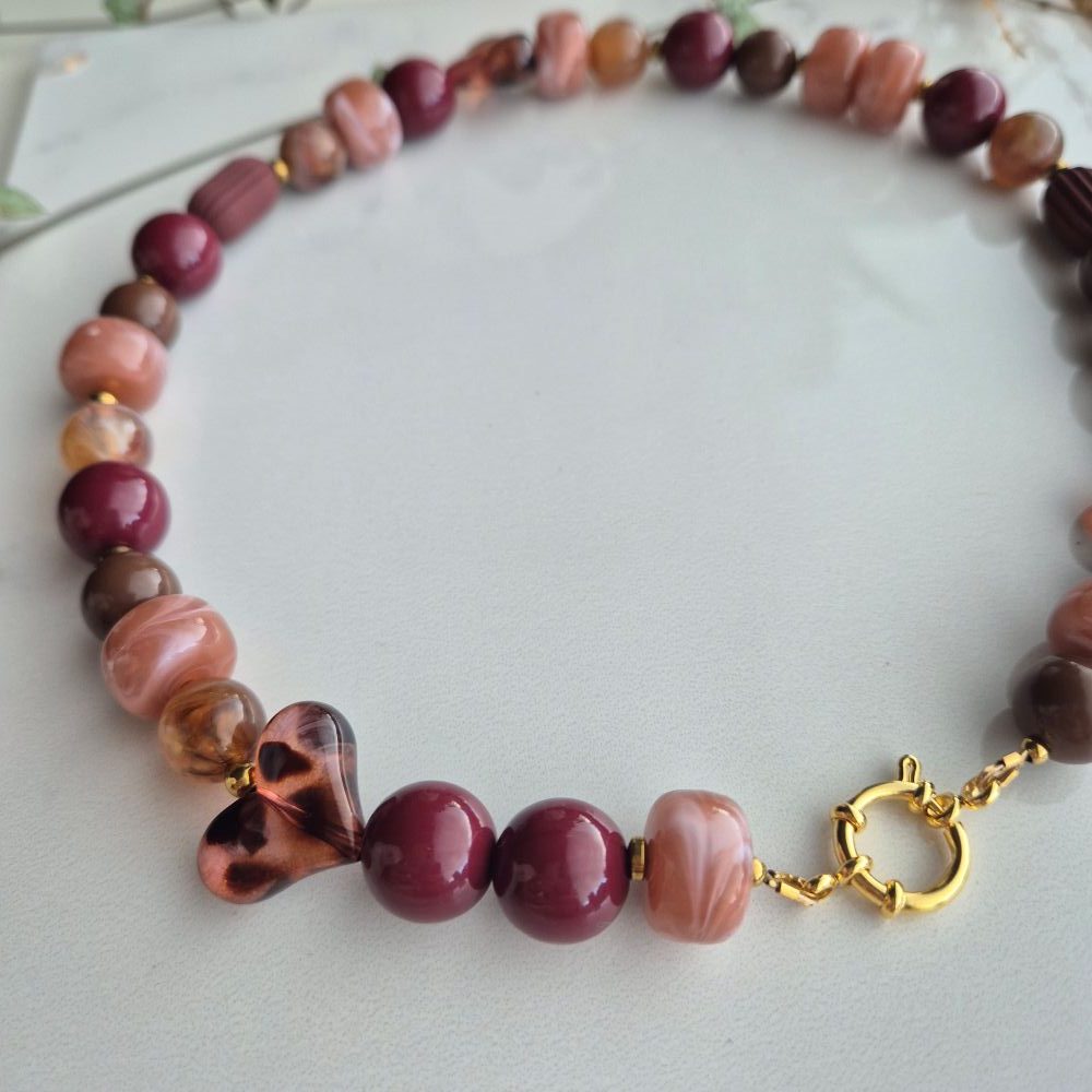 Acryl kralenketting mix bruin/bordeaux - Afbeelding 4