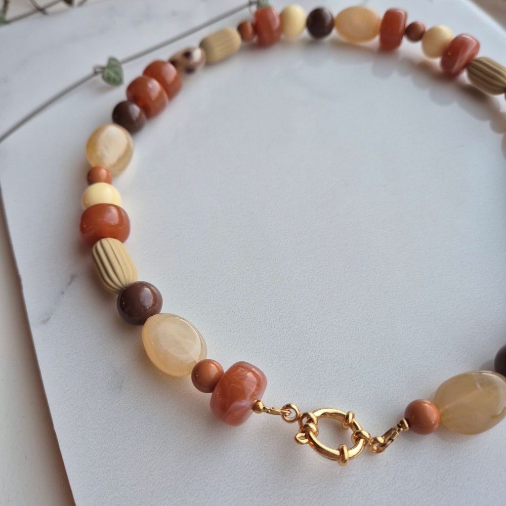 Acryl kralenketting mix bruin/caramel (ook in zilverkleurig rvs) - Afbeelding 2