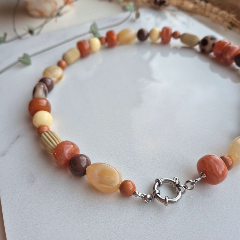 Acryl kralenketting mix bruin/caramel (ook in zilverkleurig rvs) - Afbeelding 3